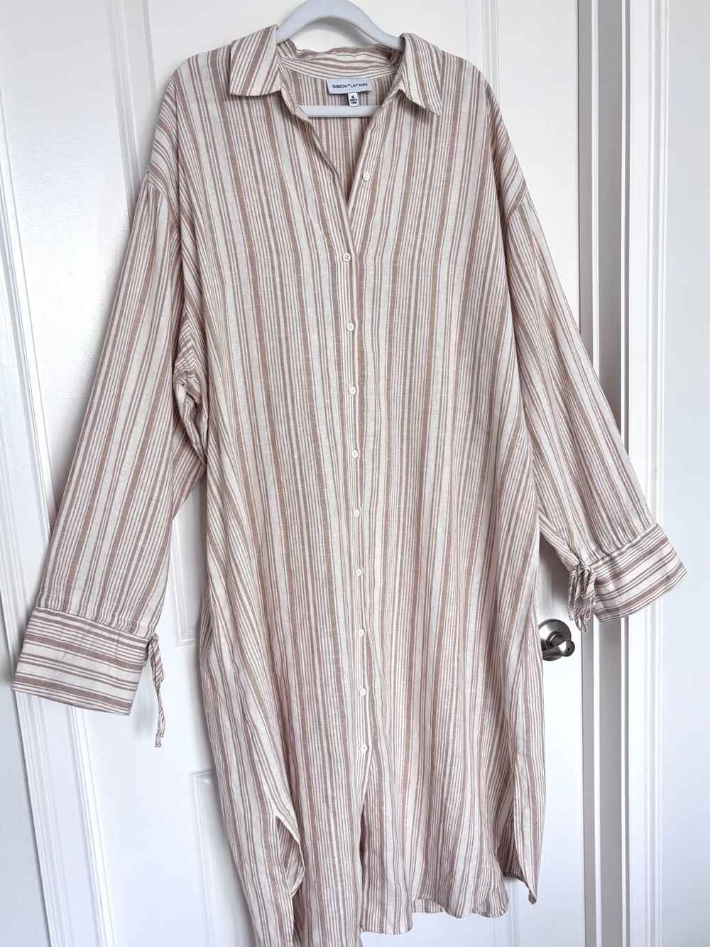 Gibson Latimer Linen Maxi Shirt Dress XL Neutral Button Down Coastal Minimalist